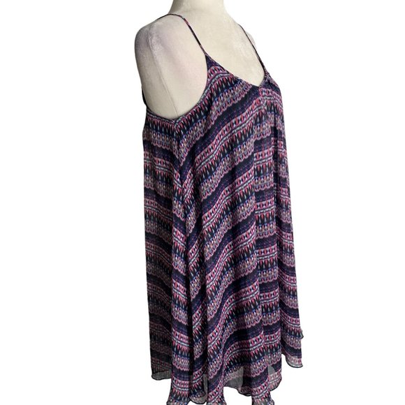 Express Sleeveless Mini Swing Dress S Blue Pink Striped Chiffon Lined NEW - Picture 5 of 6